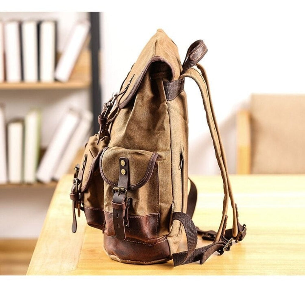 Waterproof Canvas Backpack Waterproof Leather Backpack in Brown COlor- Gentcreate