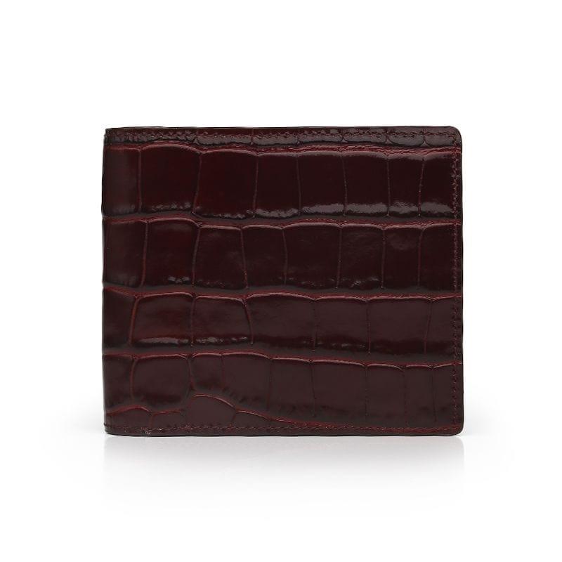 Bifold-Geldbörse aus glänzendem Leder | 8 Kartenfächer Burgunderfarbene glänzende Leder-Bifold-Geldbörse von Gentcreate