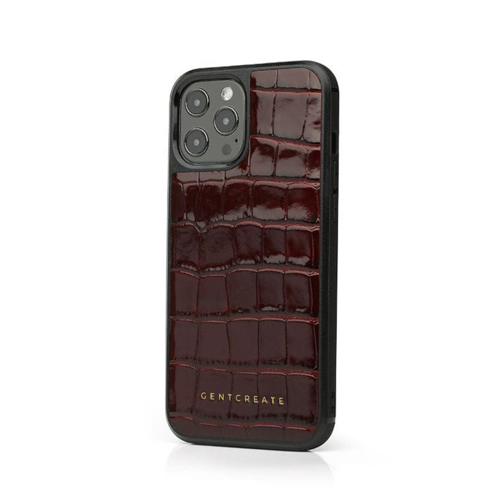 Leather iPhone Case Croco Glossy Burgundy Glossy Leather iPhone Case Croco Pattern By Gentcreate