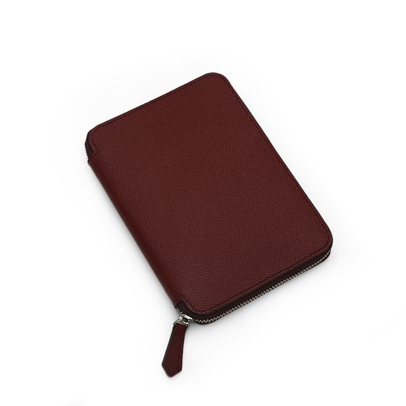Funda para pasaporte de piel Epsom con cremallera Portapasaporte de cuero burdeos patrón Epsom de Gentcreate