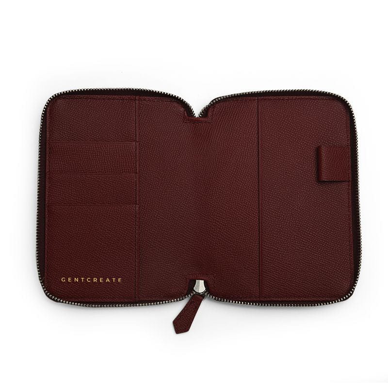 Funda para pasaporte de piel Epsom con cremallera Interior burdeos del portapasaporte de cuero patrón Epsom de Gentcreate