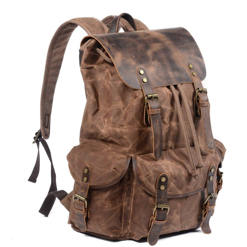 Waterproof Retro Backpack Waterproof Retro Backpack Brown Color From Side - Gentcreate