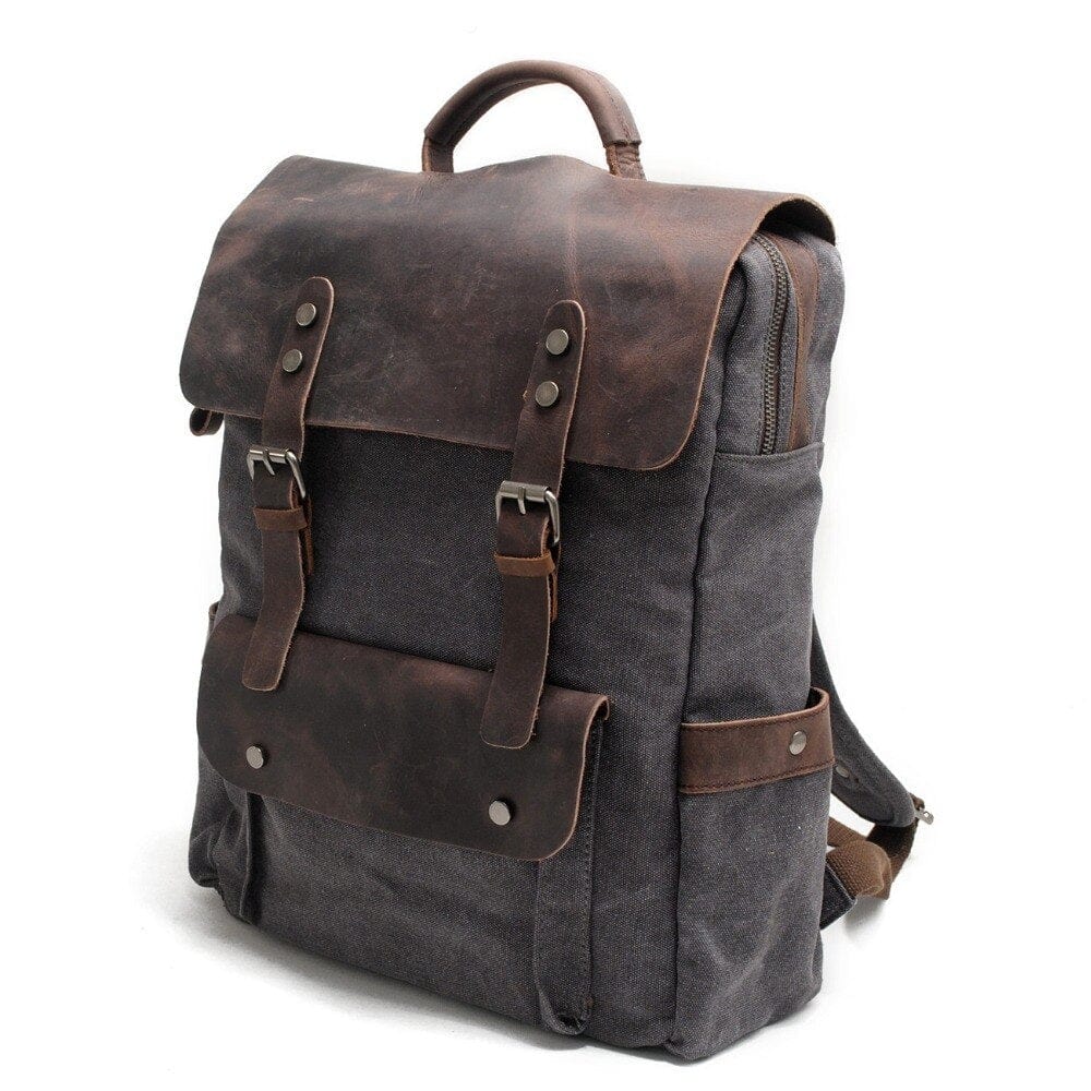 Vintage Canvas Backpack OG Vintage Canvas Backpack "OG" Dark Grey Color From The Side- Gentcreate