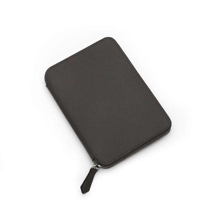 Funda para pasaporte de piel Epsom con cremallera Portapasaporte de cuero gris patrón Epsom de Gentcreate