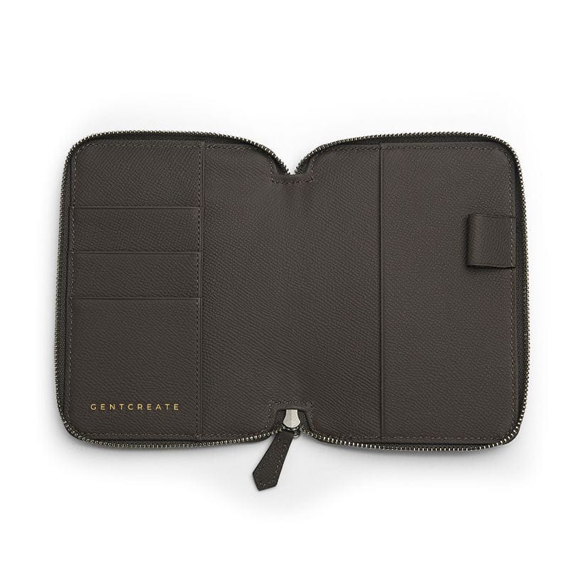 Funda para pasaporte de piel Epsom con cremallera Interior gris del portapasaporte de cuero patrón Epsom de Gentcreate