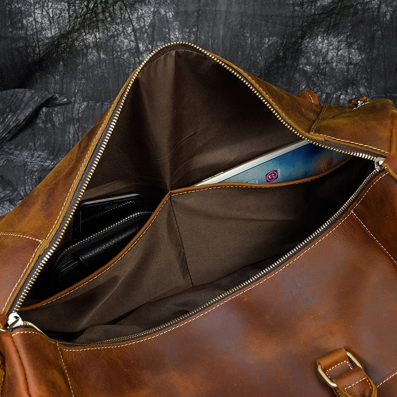 Crossbody-veske i brunt skinn Opes Brun lærcrossbody-veske innvendige lommer Gentcreate
