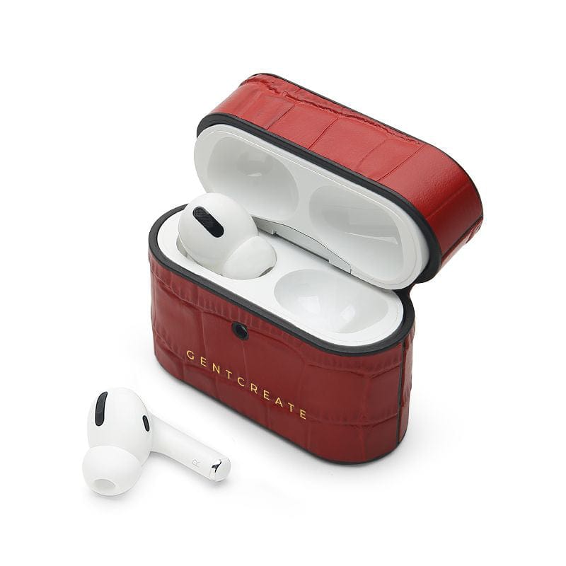 حافظة Airpods Pro من الجلد اللامع حافظة آيفون جلدية عنابية لامعة بنمط كروكو من جينت كريت