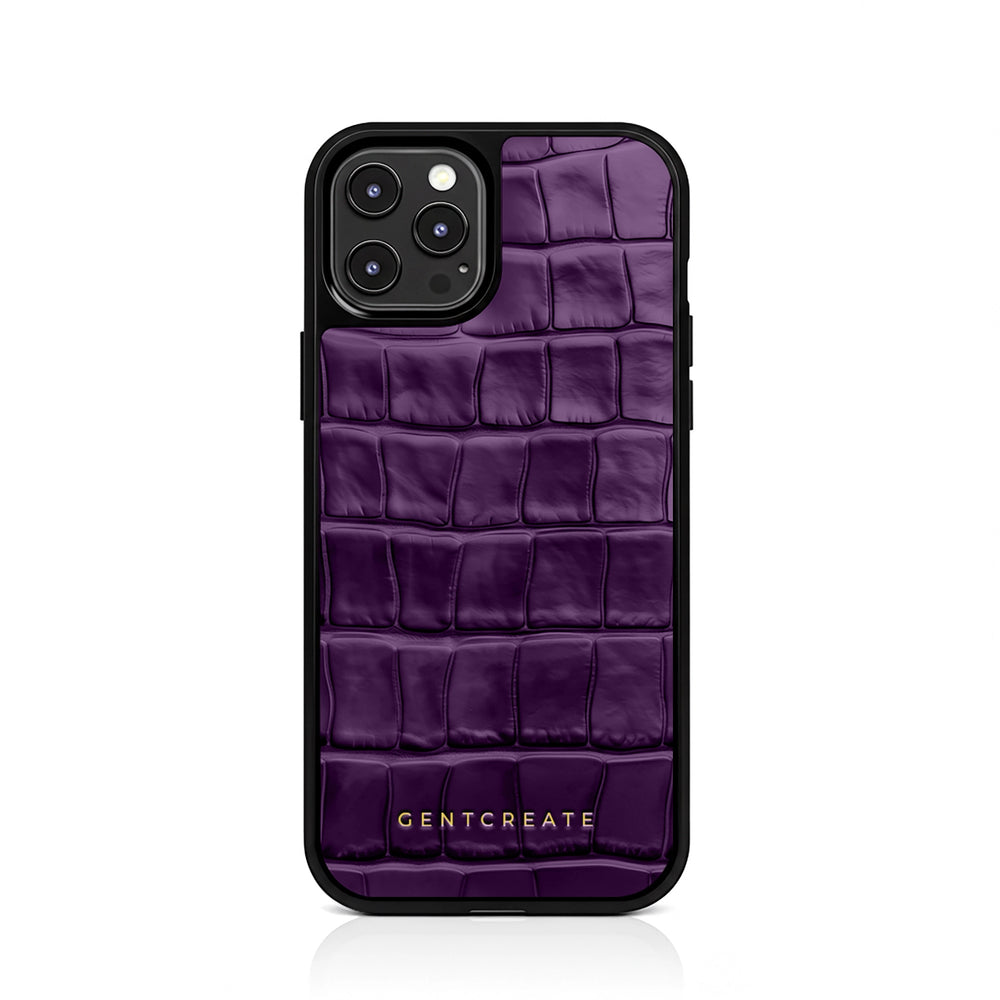 Leather iPhone Case Croco Glossy Magenta Glossy Leather iPhone Case Croco Pattern By Gentcreate