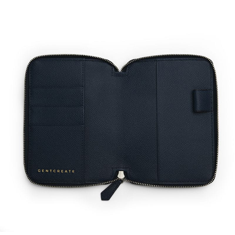 Funda para pasaporte de piel Epsom con cremallera Interior marino del portapasaporte de cuero patrón Epsom de Gentcreate