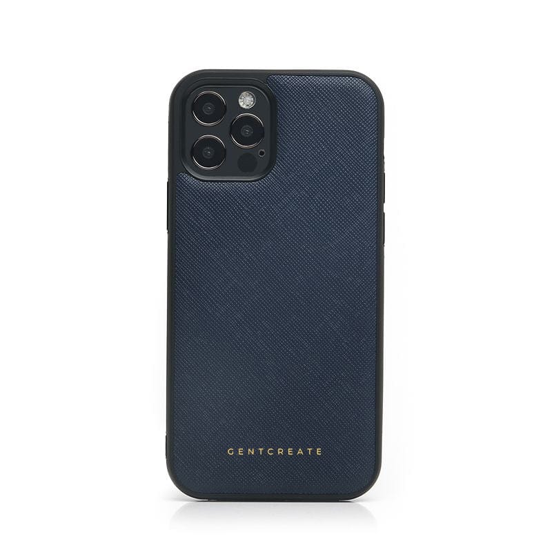 Leather iPhone Case Saffiano Pattern Saffiano Leather iPhone Navy Blue Case by Gentcreate