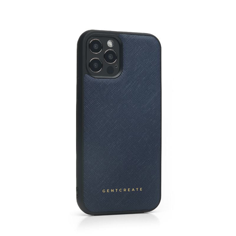 Leather iPhone Case Saffiano Pattern Saffiano Leather iPhone Navy Blue Case by Gentcreate