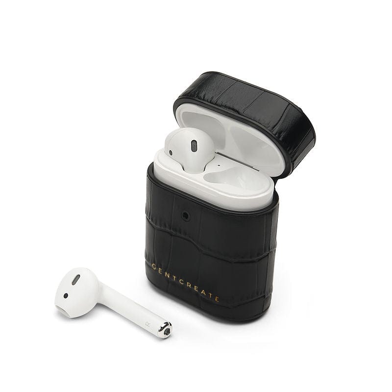 حافظة Airpods من الجلد اللامع حامل جواز سفر جلد أسود غير لامع من جينت كريت 1