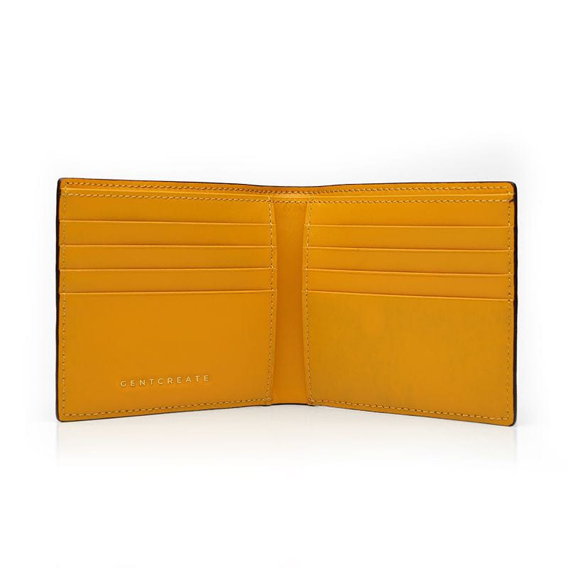 Bifold Geldbörse aus Vollnarbenleder Gelbe Leder-Bifold-Geldbörse Eidechsenmuster von Gentcreate
