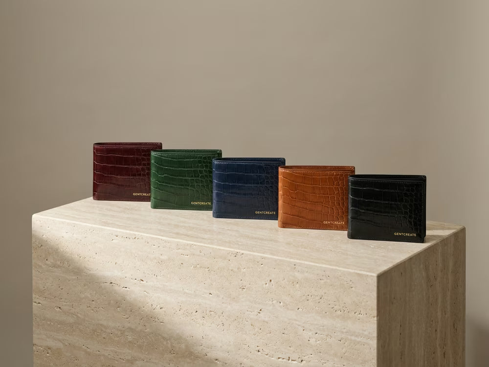 Bulk bifold leather wallets in five colors, single form