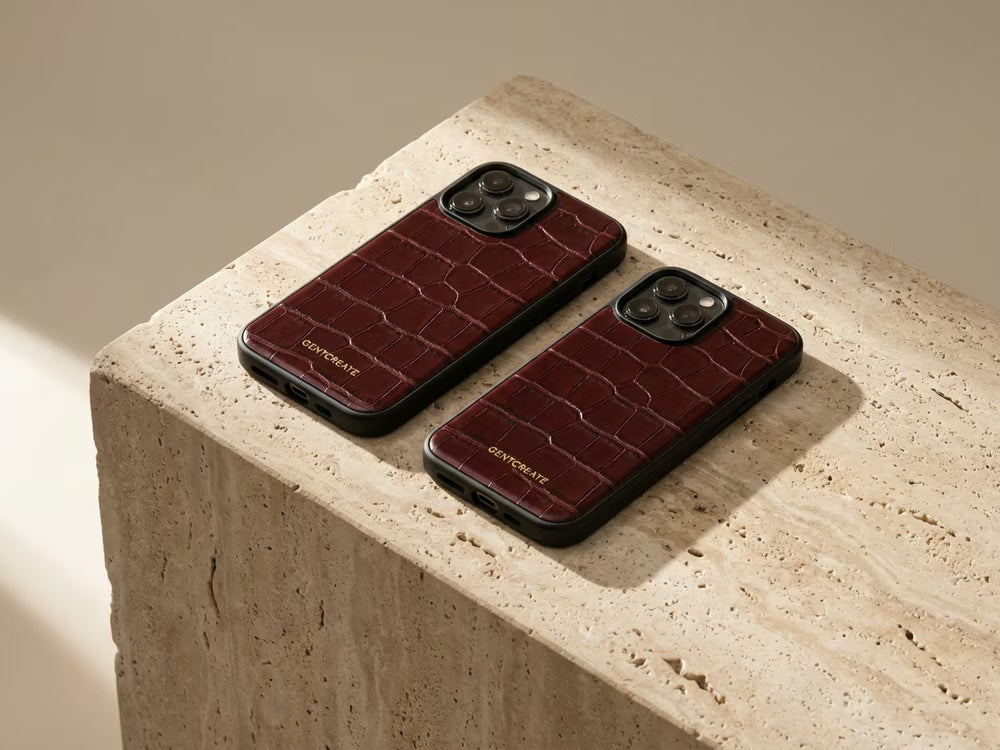 Matched crocodile leather iPhone case pair