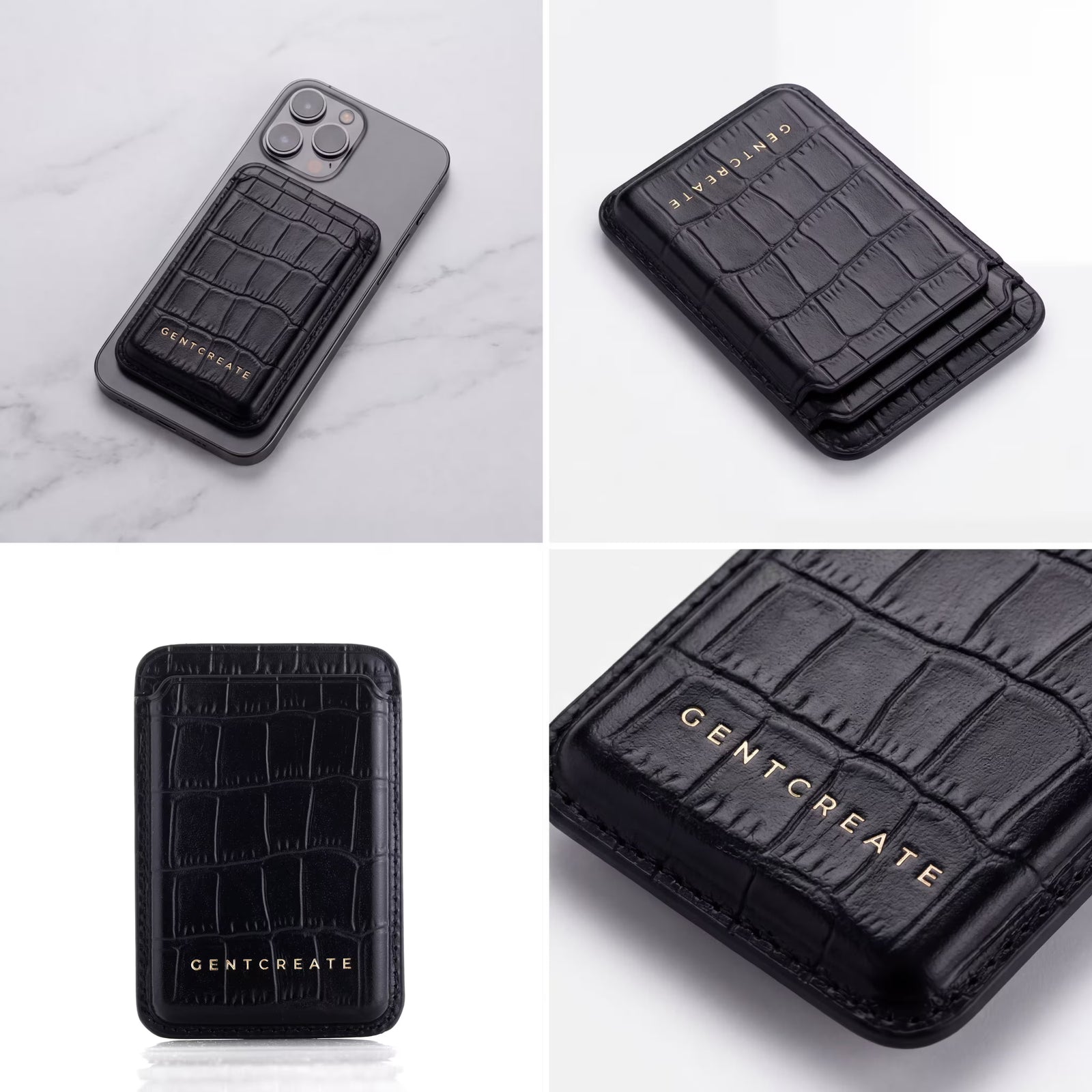 GENTCREATE luksus sort krokodillelæder MagSafe kortholder tilbehør til iPhone 17 Pro Max