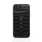 Black Crocodile Leather iPhone Case With Strap