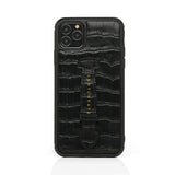 Black Crocodile Leather iPhone Case With Strap