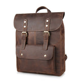 Side view image of a brown leather luxury backpack from the brand Gentcreate