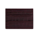 Back side of the calfskin luxury burgundy leather cardholder with embossed crocodile texture from the Gentcreate brand.