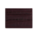 Back side of the calfskin luxury burgundy leather cardholder with embossed crocodile texture from the Gentcreate brand.