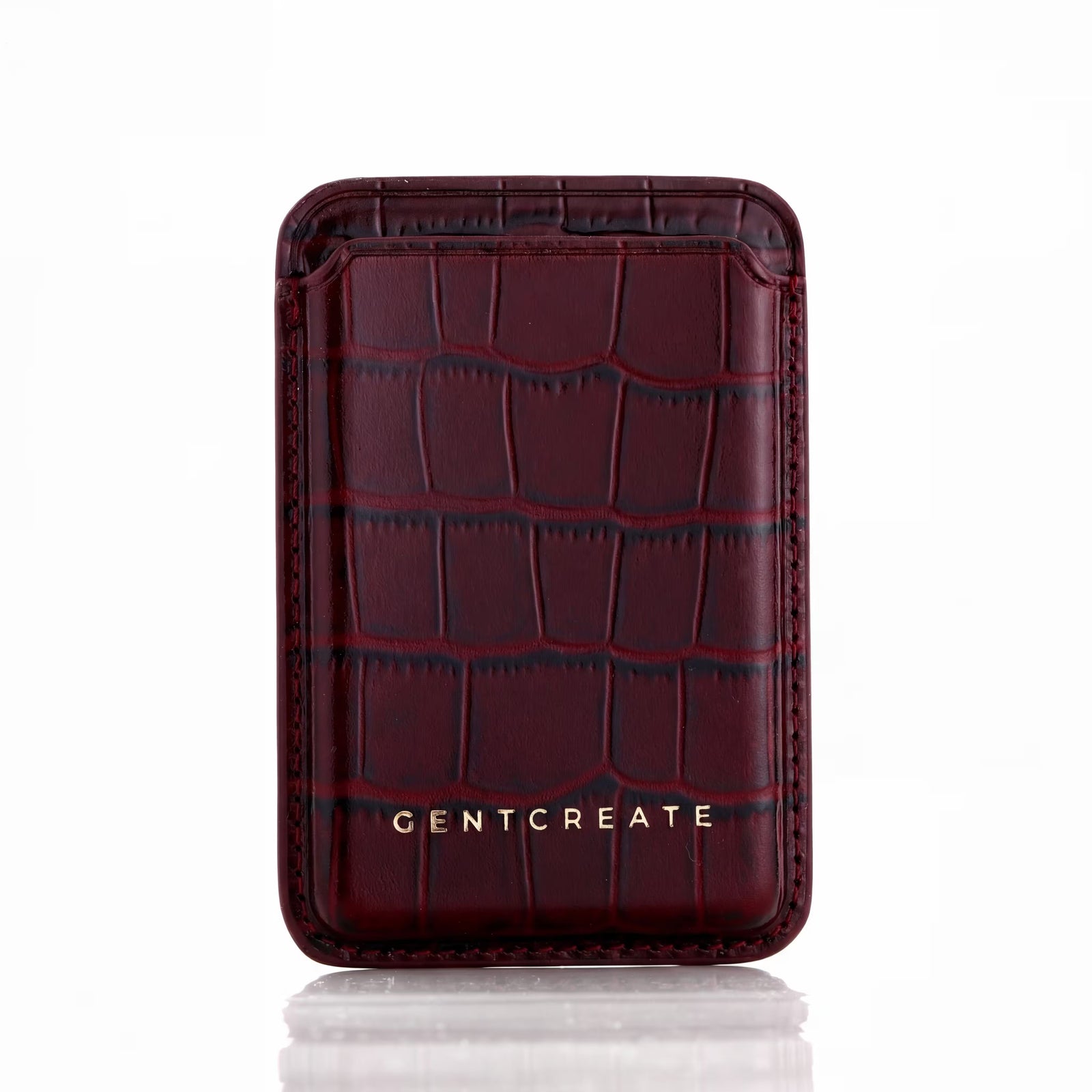Leather MagSafe Wallet Croco Glossy, Burgundy Leather MagSafe Wallet Croco Glossy, Burgundy