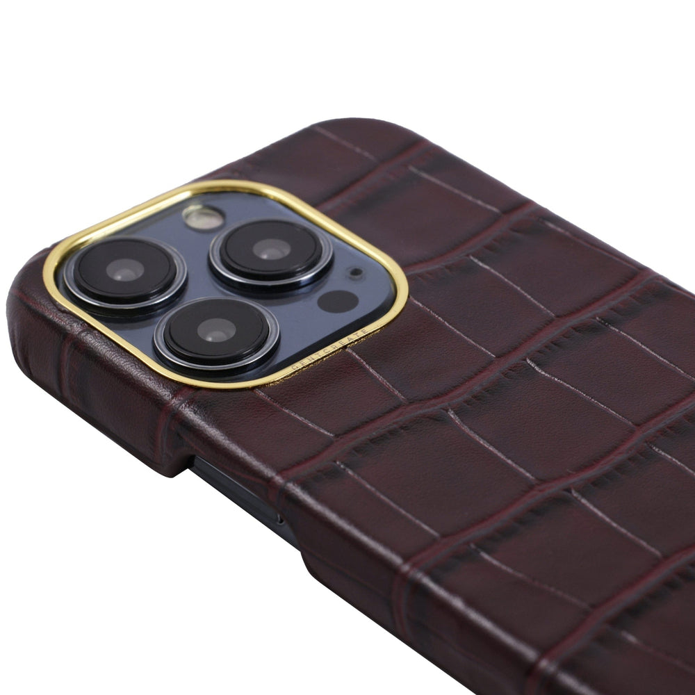 Close-up picture of the Burgundy Crocodile iPhone Case