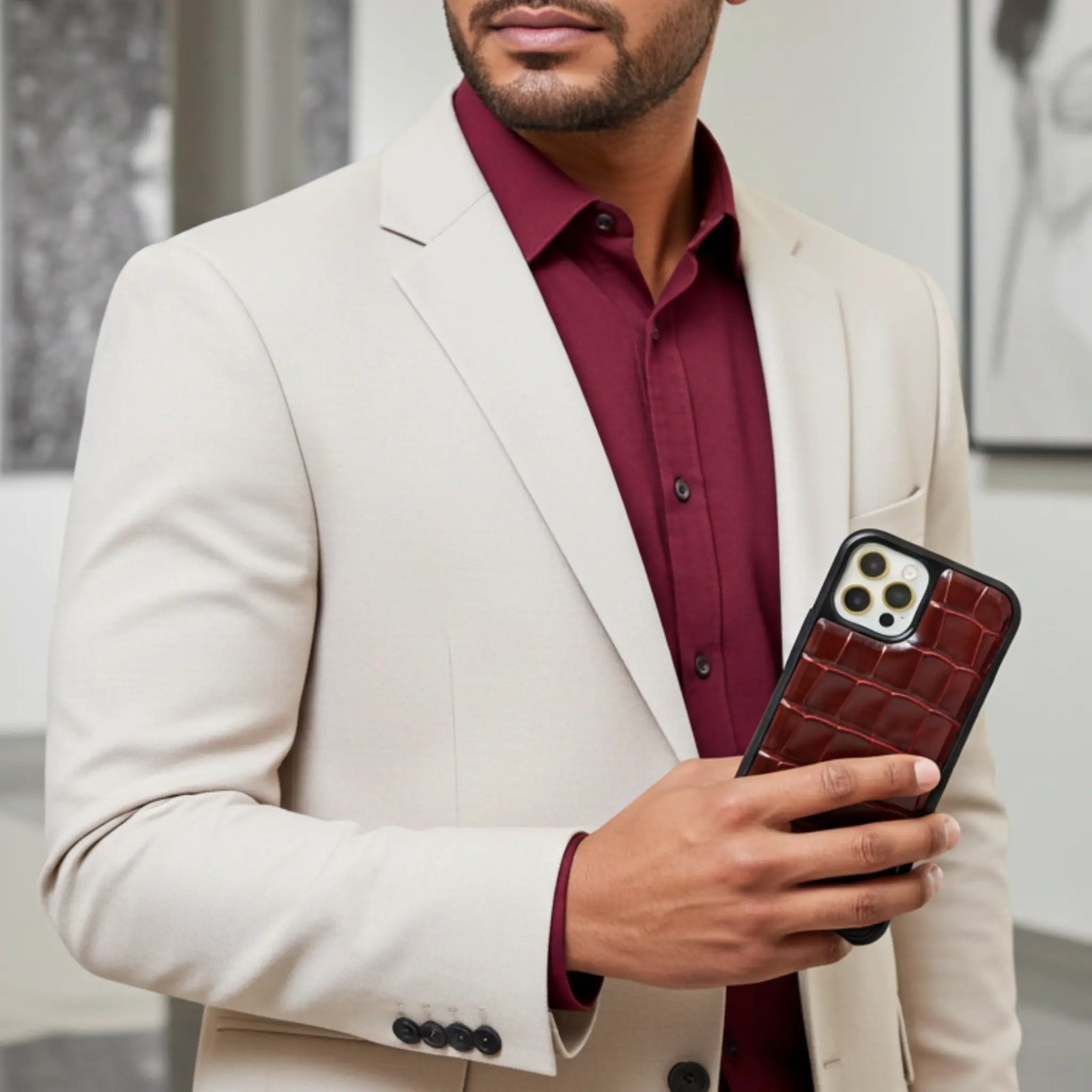 Leather iPhone Case Croco Glossy