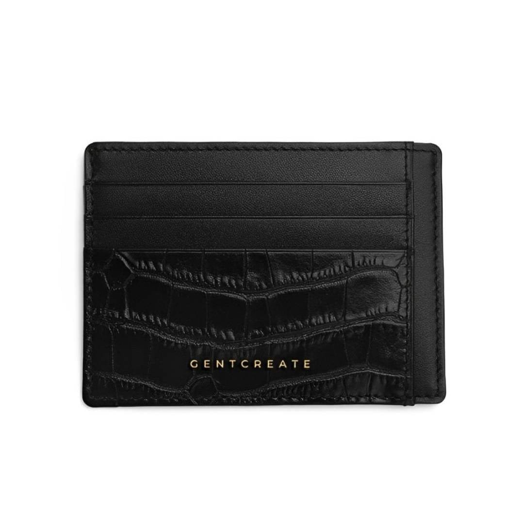 Tarjetero de cuero negro con patrón de cocodrilo de Gentcreate