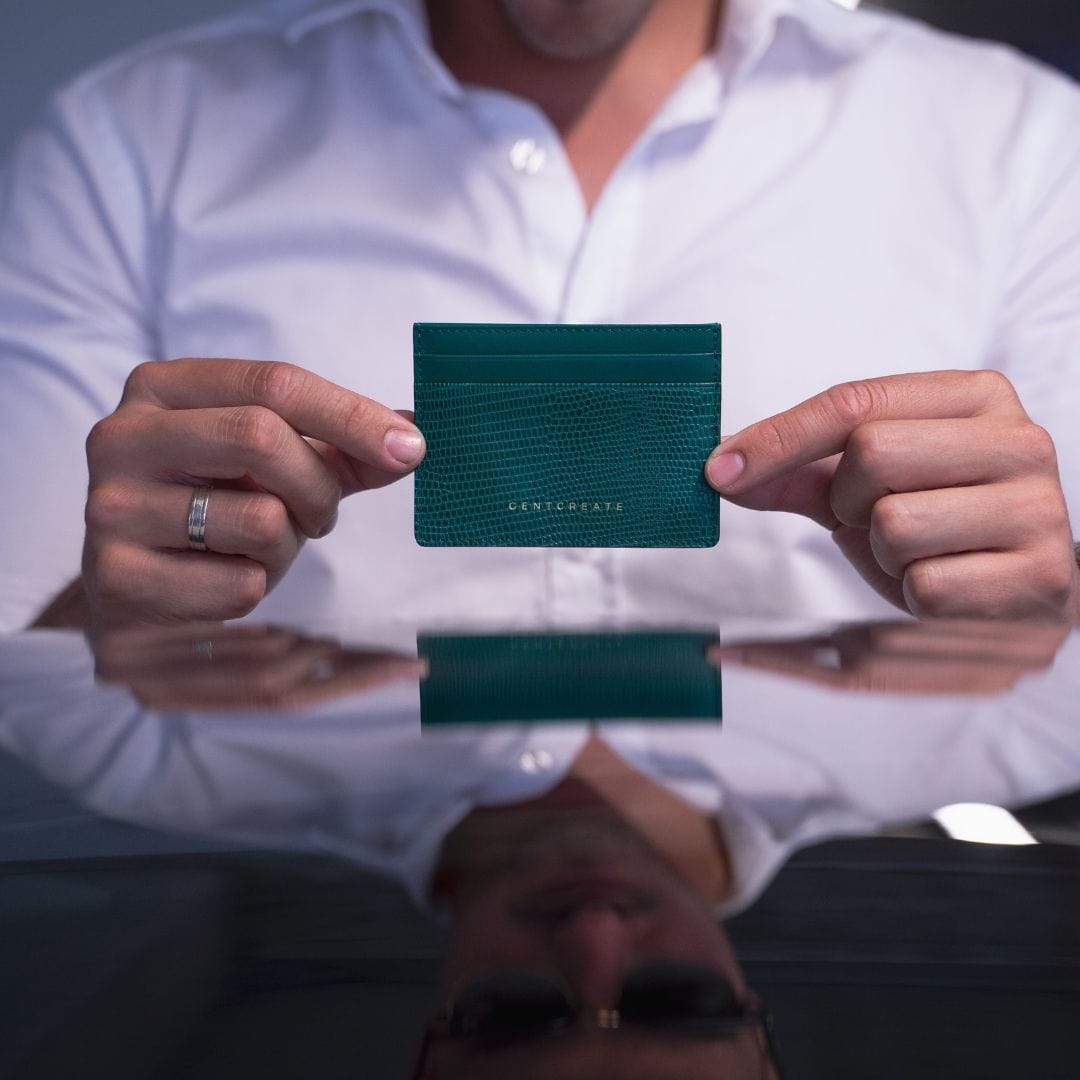 Lærvisittkortholder øglemønster - GENTCREATE