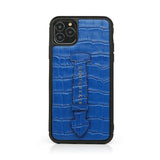 Blue Crocodile Leather iPhone Case With Strap