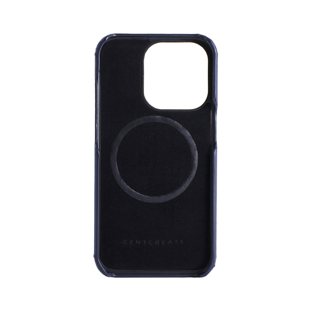 Interior saffiano navy blue iPhone case from the brand Gentcreate.