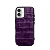 Purple crocodile-patterned phone case with 'GENTCREATE' branding on a white background