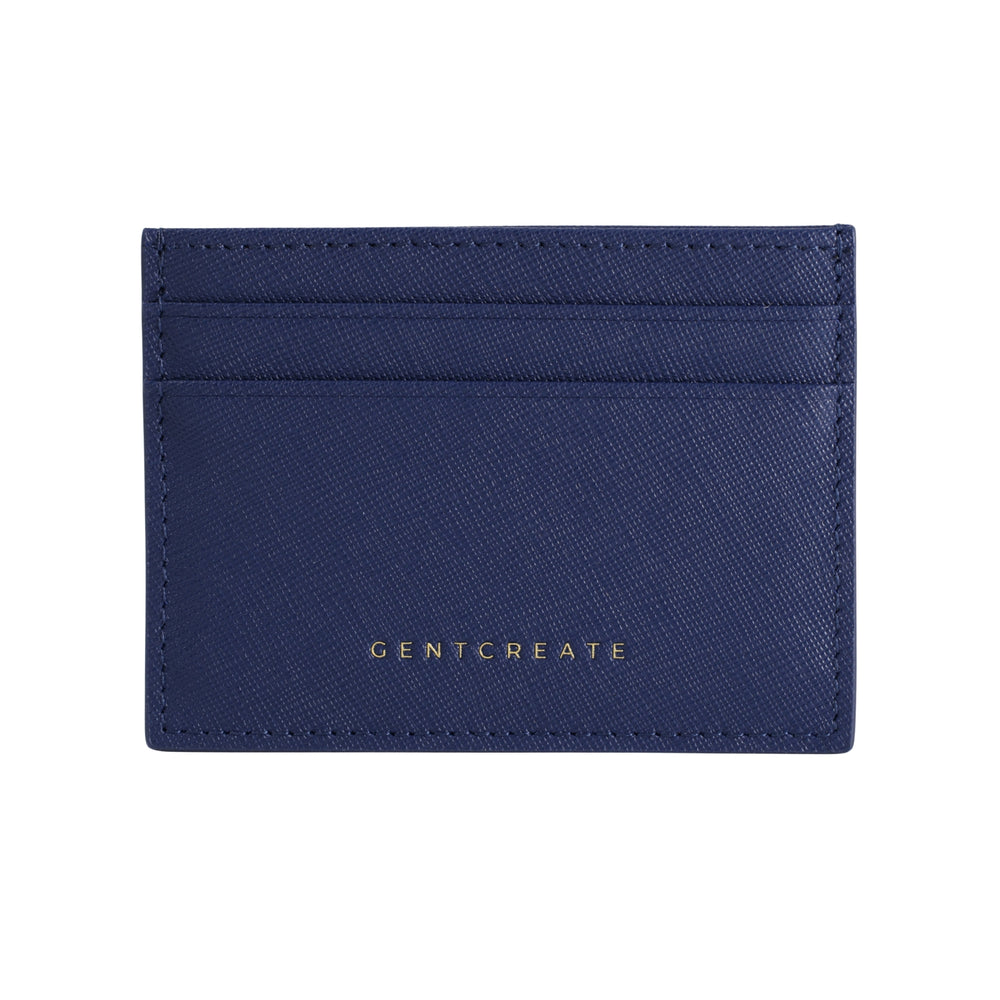 Front side of the Navy Saffiano Leather Cardholder from the Gentcreate brand.