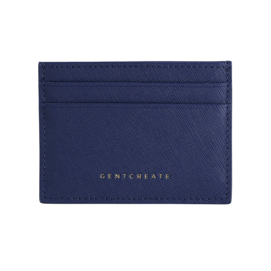 Front side of the Navy Saffiano Leather Cardholder from the Gentcreate brand.