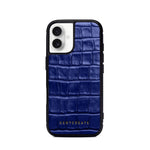 Blue crocodile pattern phone case with 'GENTCREATE' branding on a white background