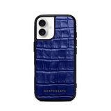 Blue crocodile pattern phone case with 'GENTCREATE' branding on a white background