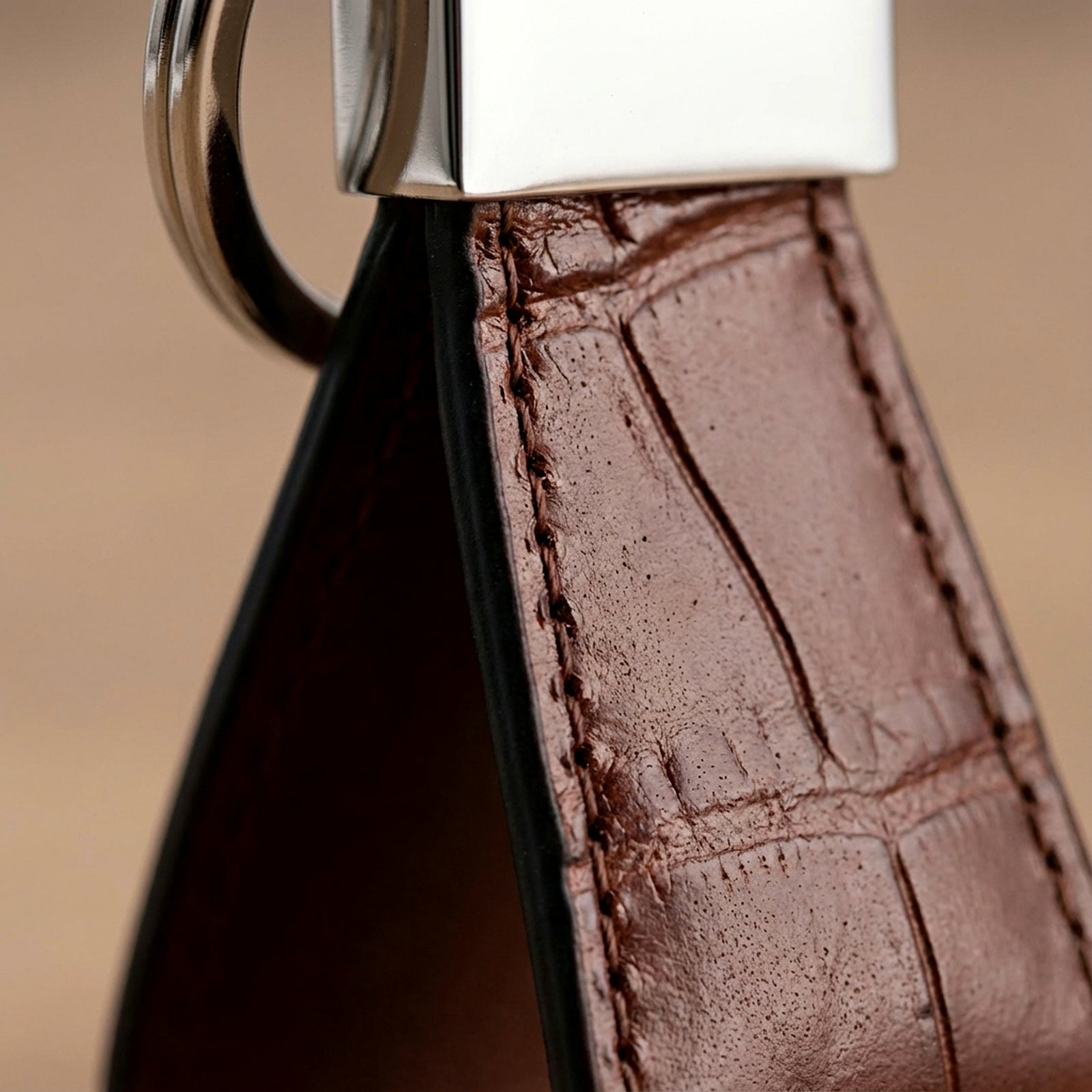 Artisan made handstitched crocodile leather keychain by GENTCREATE