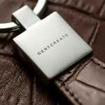 Burgundy GENTCREATE crocodile leather keychain close-up stainless steel metal