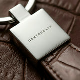 Burgundy GENTCREATE crocodile leather keychain close-up stainless steel metal