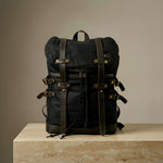 Black retro canvas backpack with leather straps