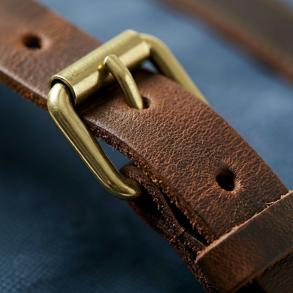 Macro photography of blue canvas retro backpack by GENTCREATE