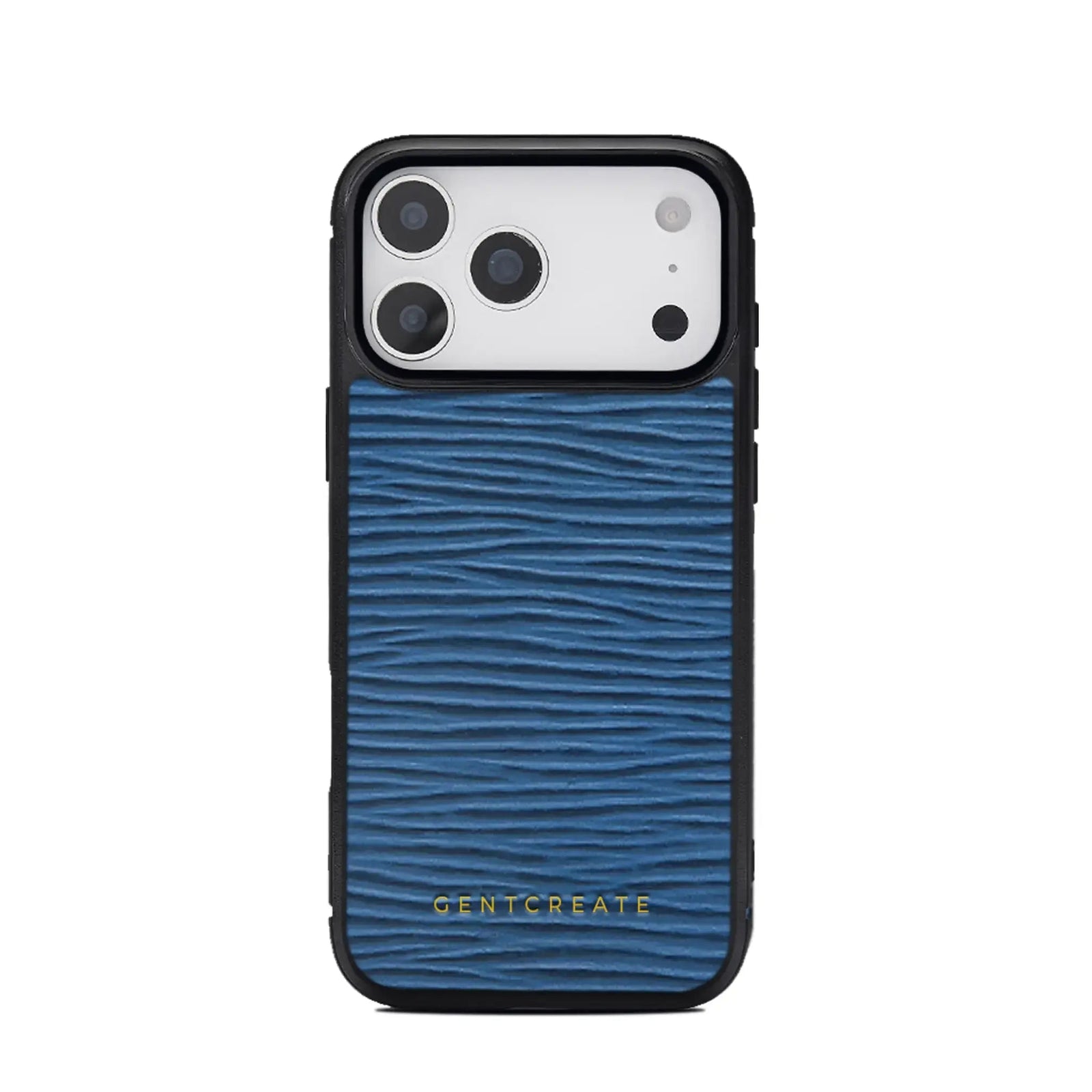 Leather iPhone Case Wave Pattern, iPhone 17 Pro Max / Navy Leather iPhone Case Wave Pattern, iPhone 17 Pro Max / Navy