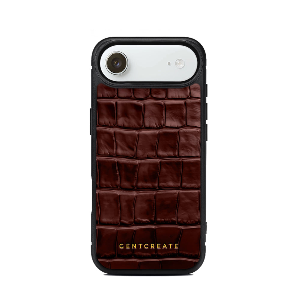 Burgundy iPhone 17 Air textured phone case with 'GENTCREATE' branding on a white background