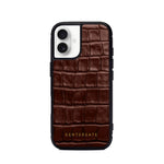 Brown crocodile pattern phone case with 'GENTCREATE' branding on a white background
