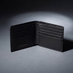 Close-up of the inside and card slots of a black crocodile-embossed leather bifold wallet by GENTCREATE