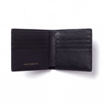 Open black crocodile-embossed leather bifold wallet by GENTCREATE showing the card slots, on white