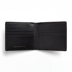 Portefeuille GENTCREATE à deux volets en cuir noir brillant embossé façon crocodile, ouvert sur les fentes pour cartes, sur fond blanc