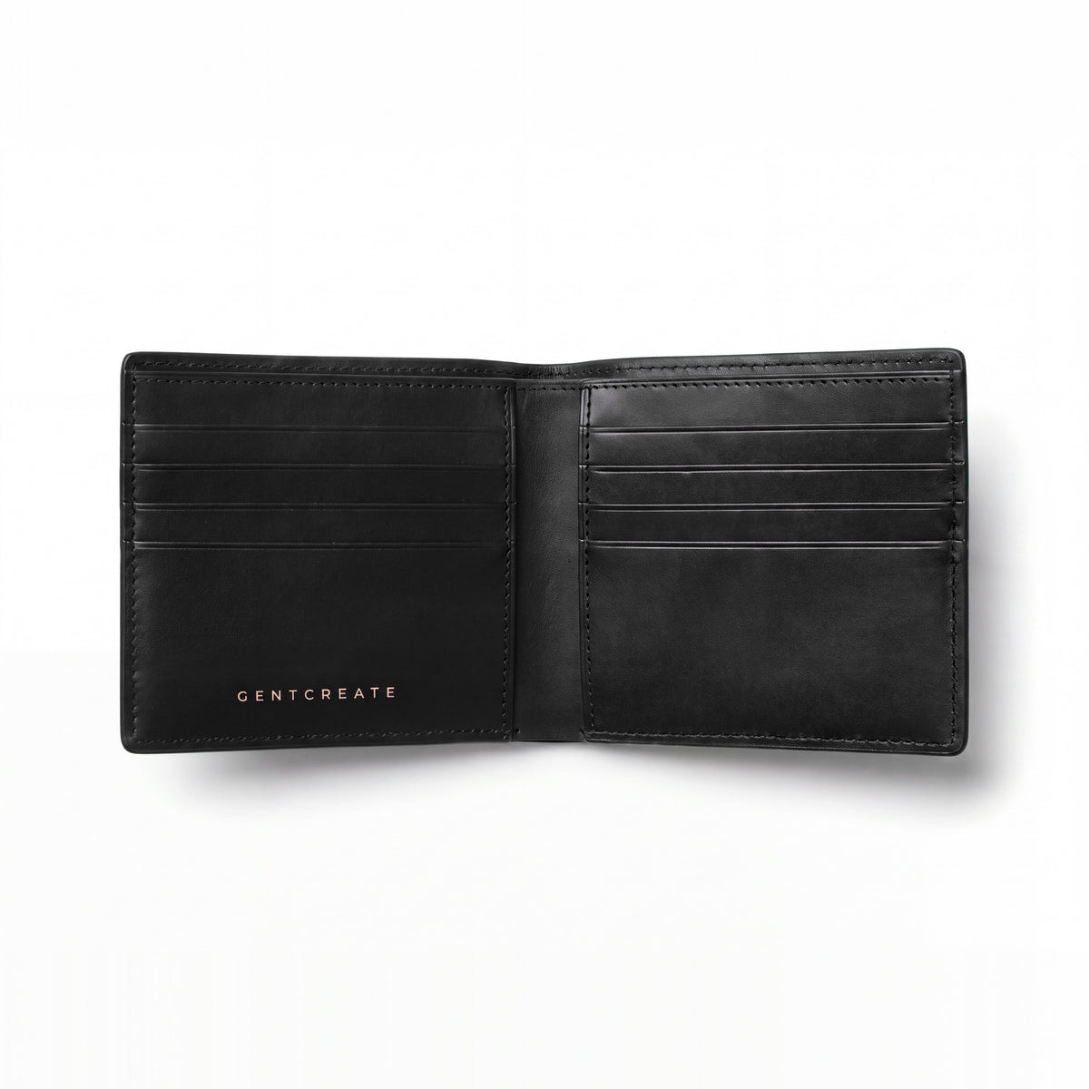Portefeuille GENTCREATE à deux volets en cuir bleu brillant embossé façon crocodile, ouvert sur les fentes pour cartes, sur fond blanc