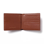 Open brown crocodile-embossed leather bifold wallet by GENTCREATE showing the card slots, on white